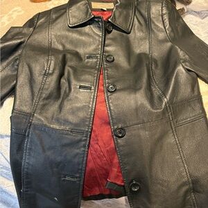 Croft & Barrow Black Leather Jacket with Red Lining